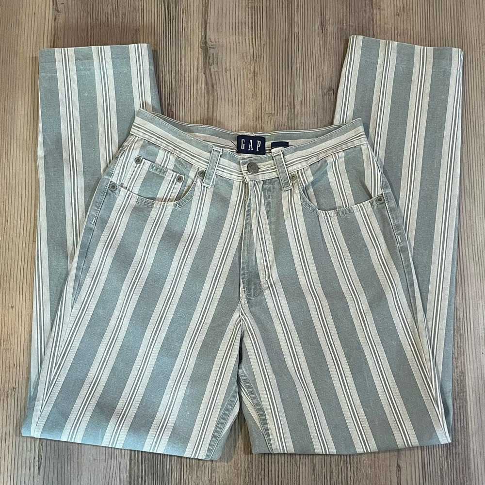 Vintage 90s GAP Green Stripe Cotton High Waist Crop Jeans Cheeky Denim Pants - 4 - Picture 11 of 14